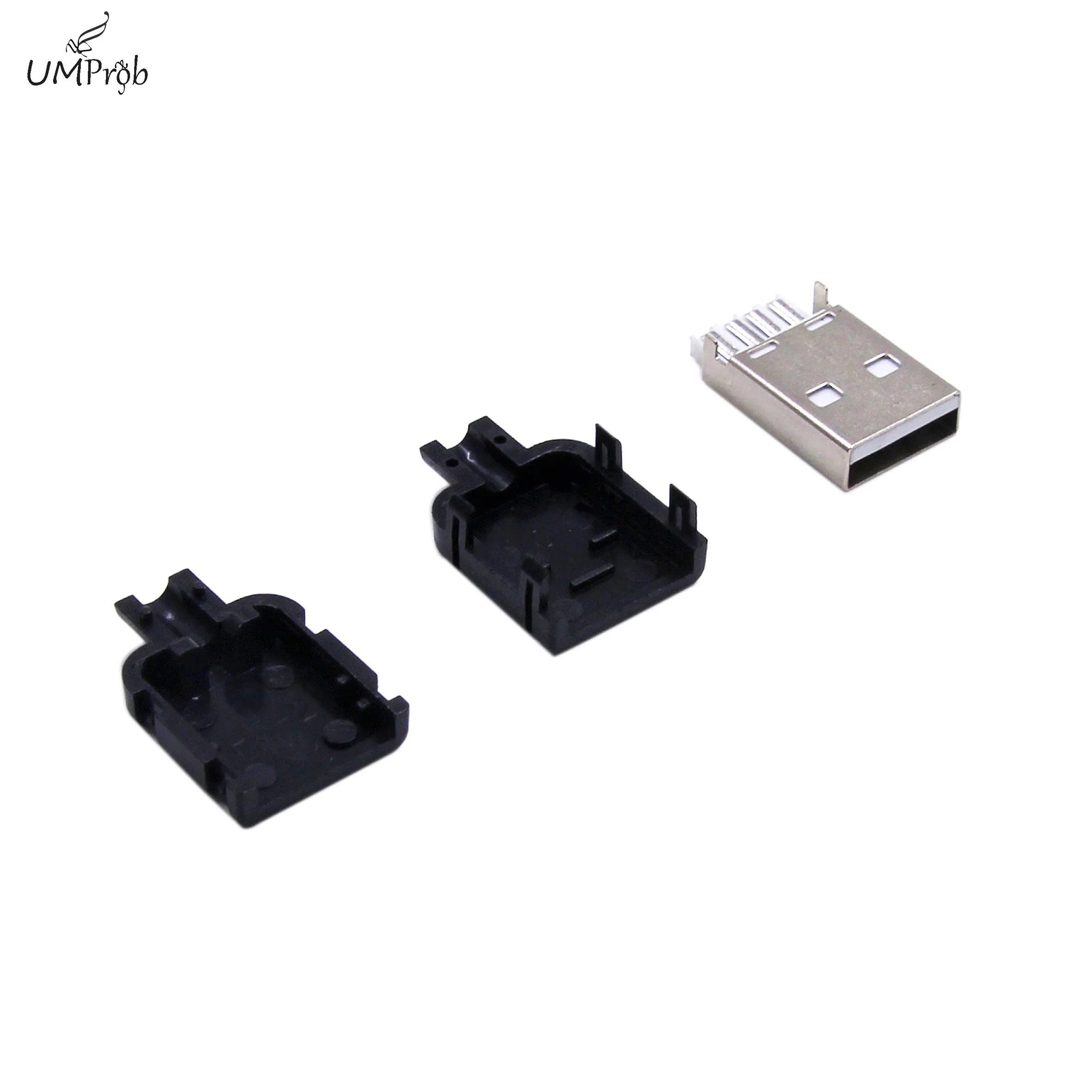 10 Sets DIY USB 2.0 Connector Plug A Type Male 4 Pin Assembly Adapter Socket Solder Type Black Plastic Shell For Data Connection