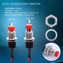 5 Pieces Electric Momentary Push Buttons Self-reset Round Cap Detachable Copper Contact Power Switches Components