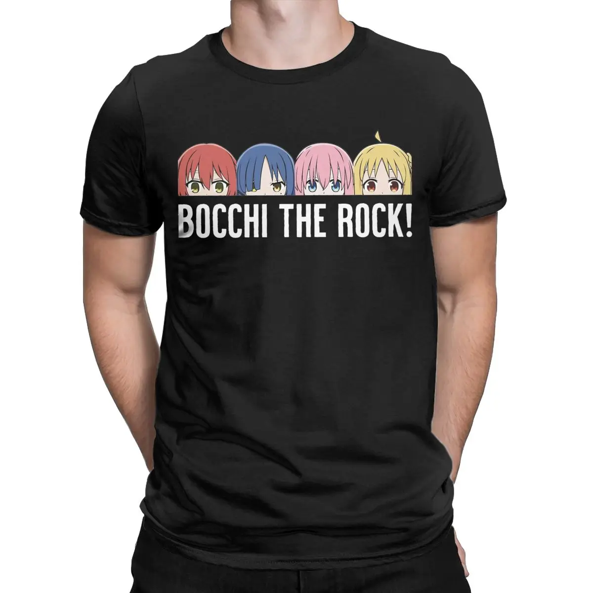 Awesome Bocchi The Rock Peeker T-Shirts for Men O Neck Cotton T Shirt Anime Short Sleeve Tee Shirt Birthday Present Clothing