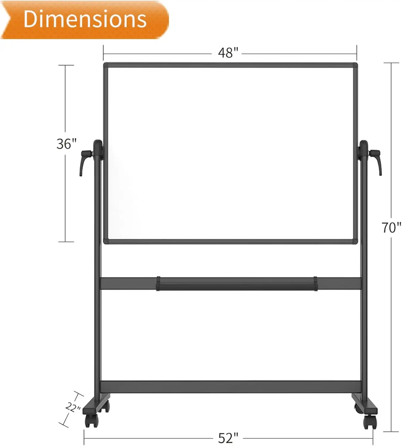 Double-Sided Magnetic Mobile Whiteboard, 48 x 36 Inches, Black Aluminium Frame and Stand
