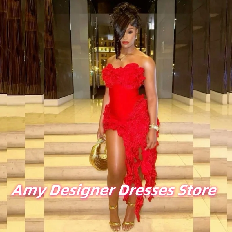 

Charming Red Mini Mermaid Prom Dress Luxury Birthday Party Dresses For African Girls Cocktail Dress With Puffy Ruffle Customized