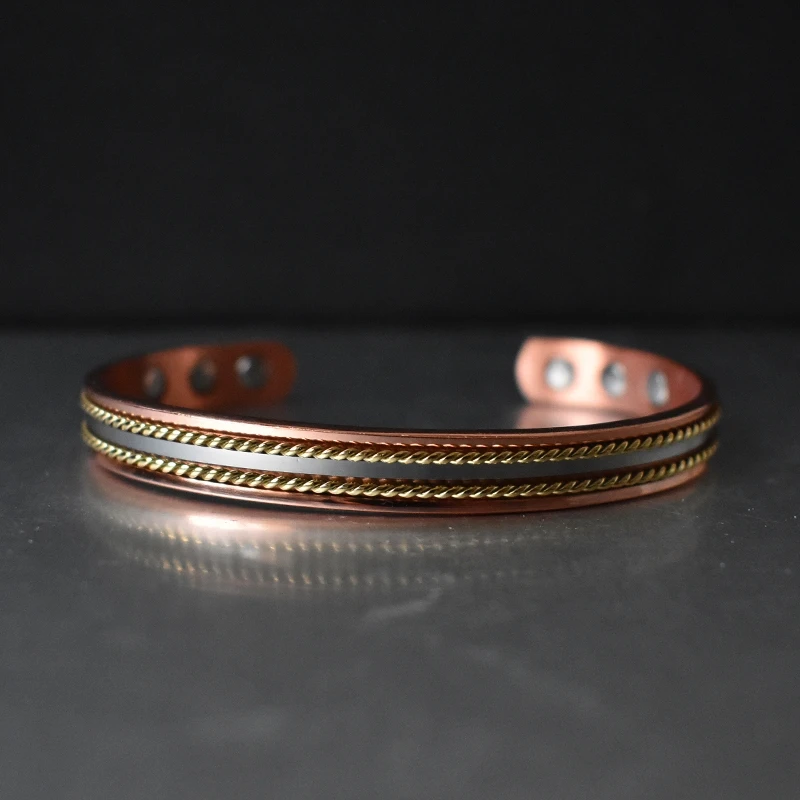Twisted Pure Copper Magnetic Bracelet High Power Braided Cuff Adjustable Energy Balance Jewelry for Men