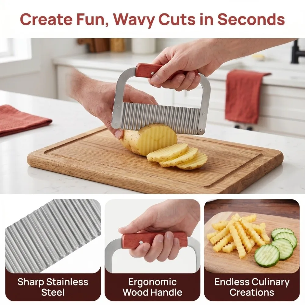 2 PCS Durable Stainless Steel Crinkle Cutter 2 Pack Wavy Blade Soap Cutter Hardwood Handle Silver Soap Cutting Tool Home Kitchen