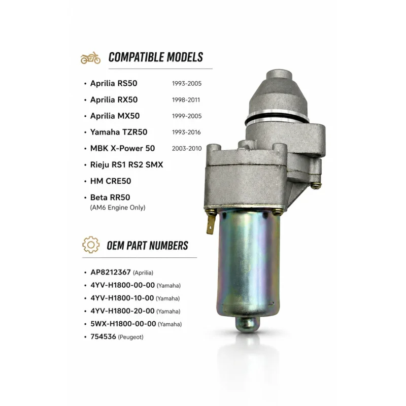12V High Torque Starter Motor Compatible with Minarelli AM6 Aprilia RS50 RX50 MX50 Yamaha TZR50 MBK X-Power Rieju RS2 Beta RR50