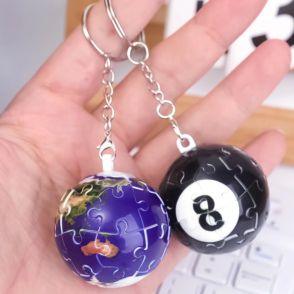 3D Spherical Puzzle Ball-shaped Key Ring Football Basketball Earth Creative Building Blocks Toys Pendant Keychain Children Gifts