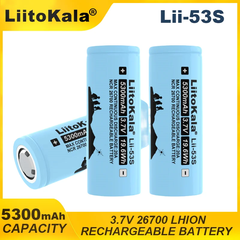 Liitokala LII-53S 26700  20A 3.7V  Power Rechargeable Lithium Battery 5300mA Suitable for Flashlight （26650 Lii-51S Upgrade）