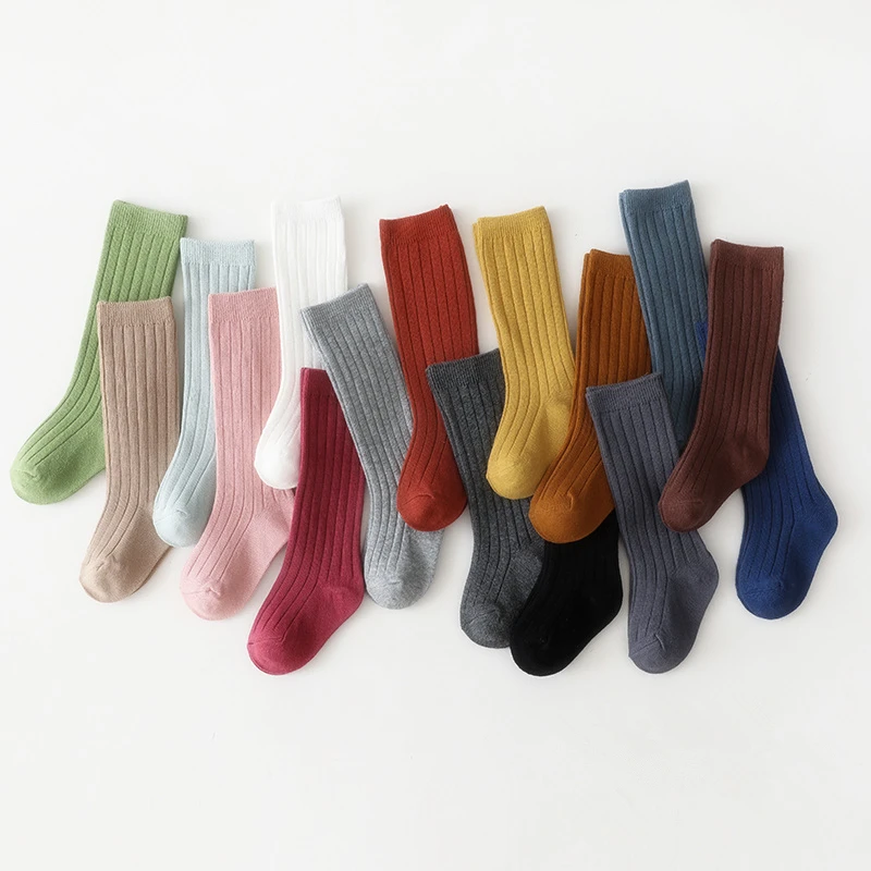 Casual Solid Baby Boys Girls Knee High Long Socks Cotton Breathable Stripe Soft Kids Sock Children School Uniform Socks