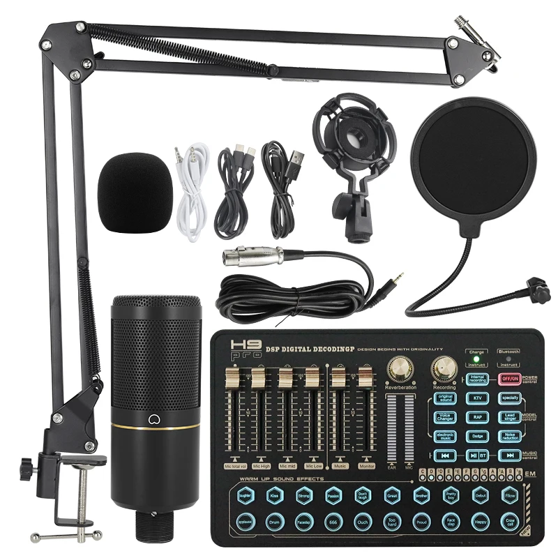 Likheung BM800 Condenser Microphone Podcast Equipment Bundle with H9 Sound Card and Voice Changer-Suitable for Recording,Singing