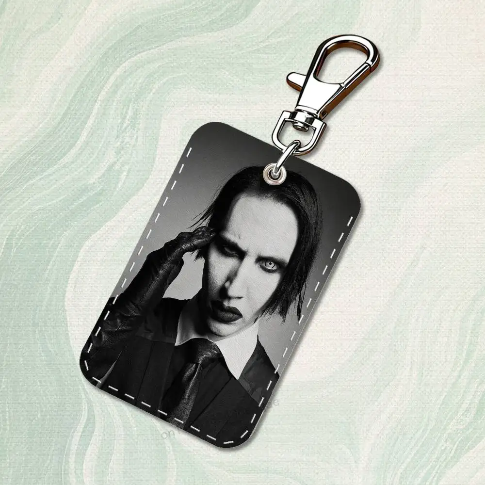Étui pour cartes rectangulaire chanteur m-marilyn m-manson, porte-clés, sac pour cartes d'accès, porte-clés, porte-cartes en cuir, porte-clés d'accès
