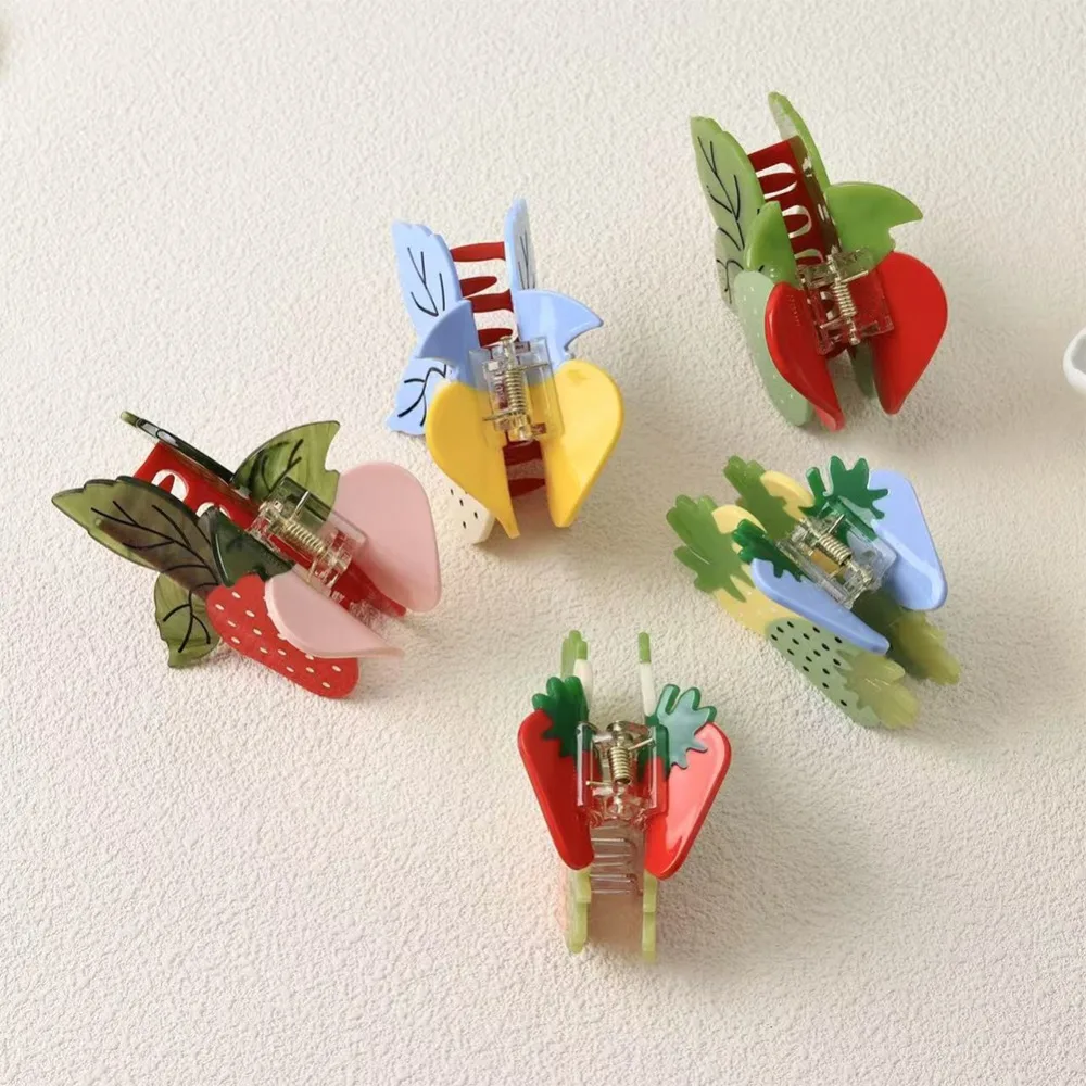 Fresh Green Leaf Strawberry Hair Claw Clips Sweet Acetic Acid Hair Accessories Fruit Series For Women Girls