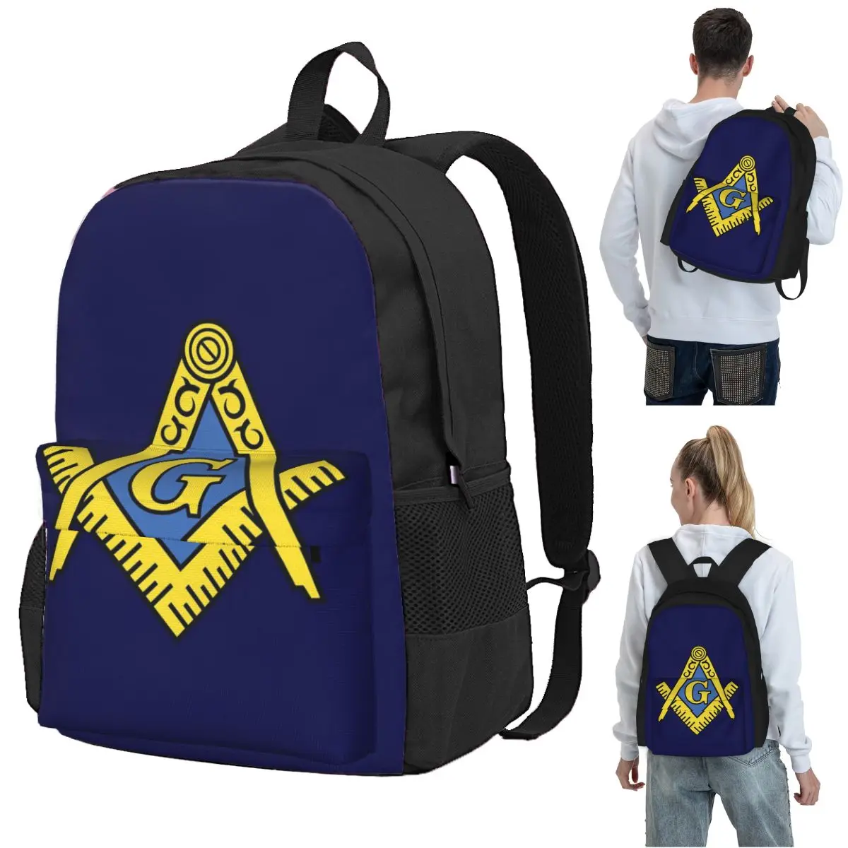 Freemason Pattern Classic Square & Compass Masonic Backpack Student BookBag Kids School Bag Laptop Shoulder Bags for