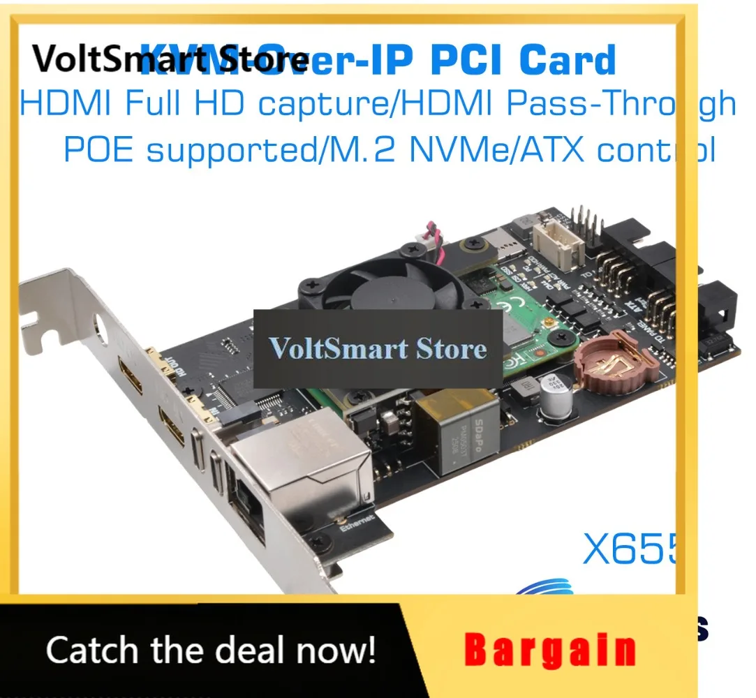 VoltSSupTronics Raspberry Pi Based IPKVM PCI Card KVM Over IP PIKVM X655 - POE HDMI Pass-through