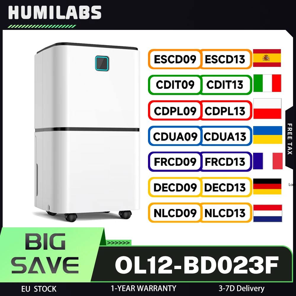 Déshumidificateur portable HUMILABS OL12-BD023F, 3 modes, dégivrage automatique, minuterie de 12 heures, capacité de déshumidification de 12 L, 15-25 ㎡   Portée