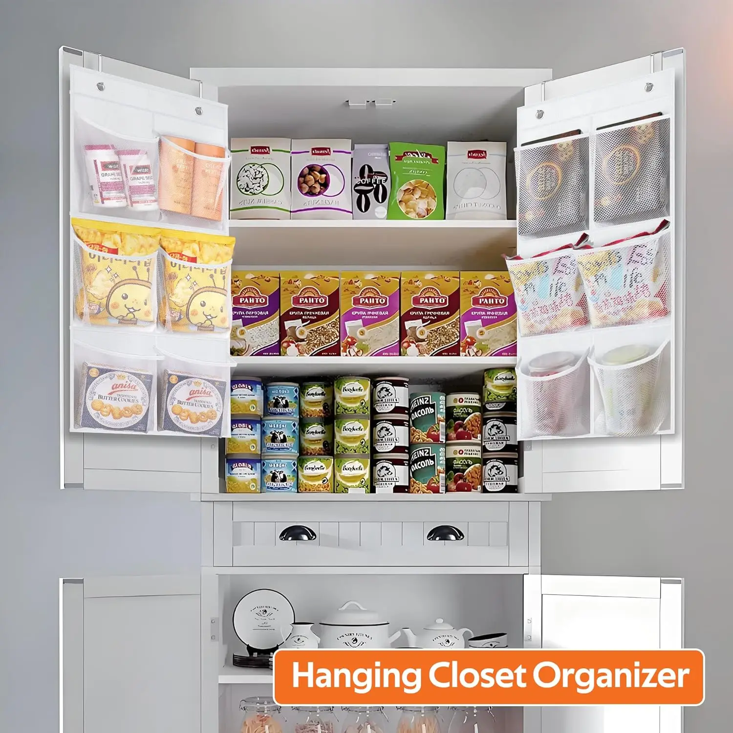 Organisateur de chaussures étroit au-dessus de la porte, paquet de 2 avec poches en maille transparente pour placard, salle de bain, camping-car et camping (blanc)