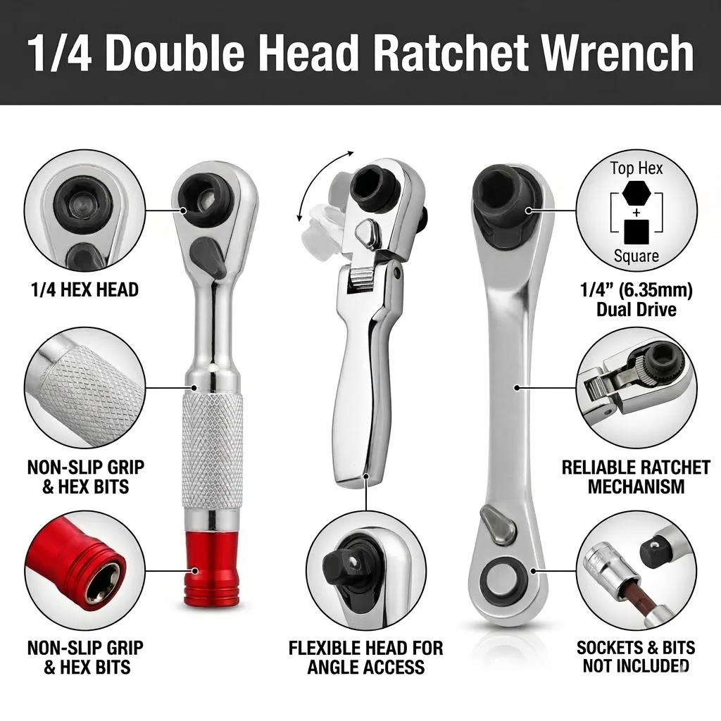 AliExpress Hi-Spec 1/4 Double Head Fast 72-T Ratchet Wrench Double-Ended Mini Socket Wrench Torque Spanner Hand Tools for Home & Bike