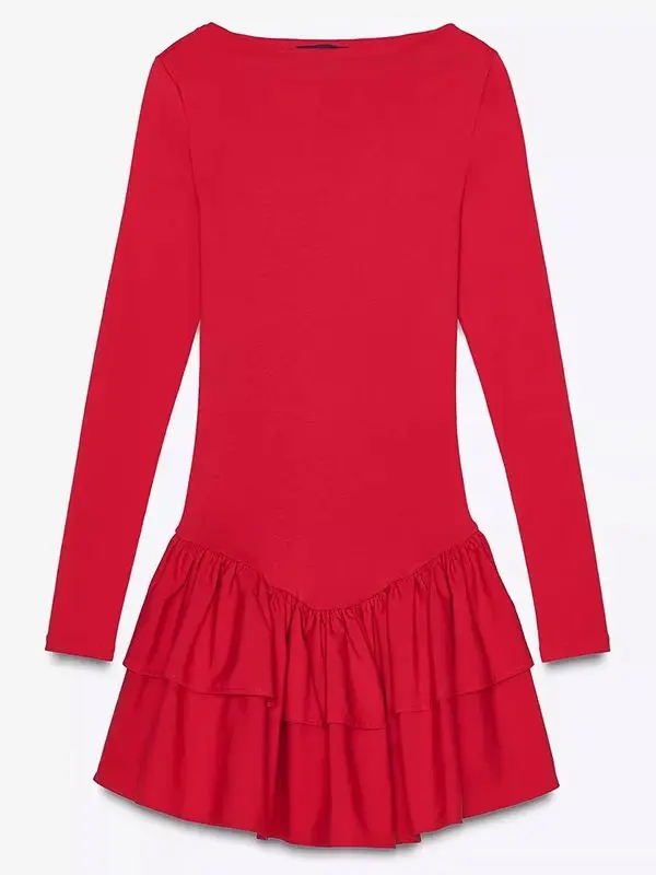 Primavera 2025 feminino doce em camadas guarnição longo sve barco ne ort dr cintura alta a linha algodão gaze colete dr