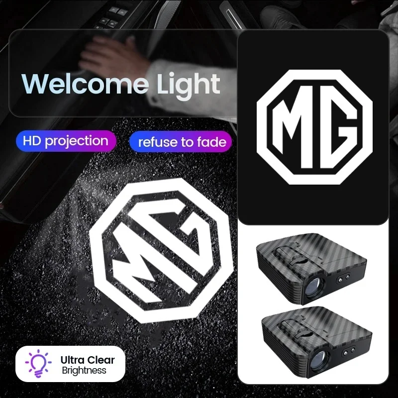 2 PCS HD Car Door Welcome Lights LED Projector Lights for MG ZS 5 7 6 Cyberster MG4 EV ES5 HS ONE GT GS MG3 3SW MARVEL R Scorpio