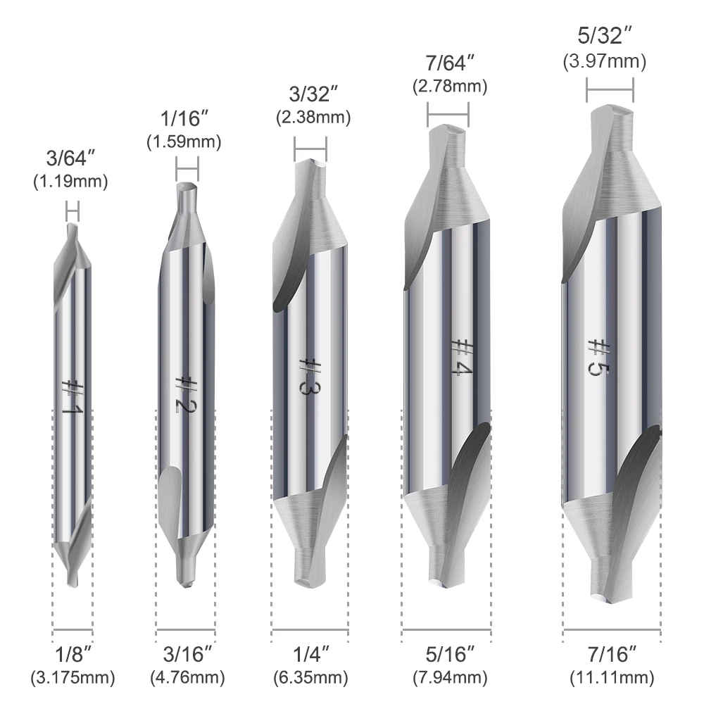 HAMPTON Bohrer HSS 4341 60 Grad Britischer Zentrierbohrer 1/8"/3/16"/1/4"/5/16"/7/16" Schaft für Drehmaschinen und Metallbearbeitung – Detail 4