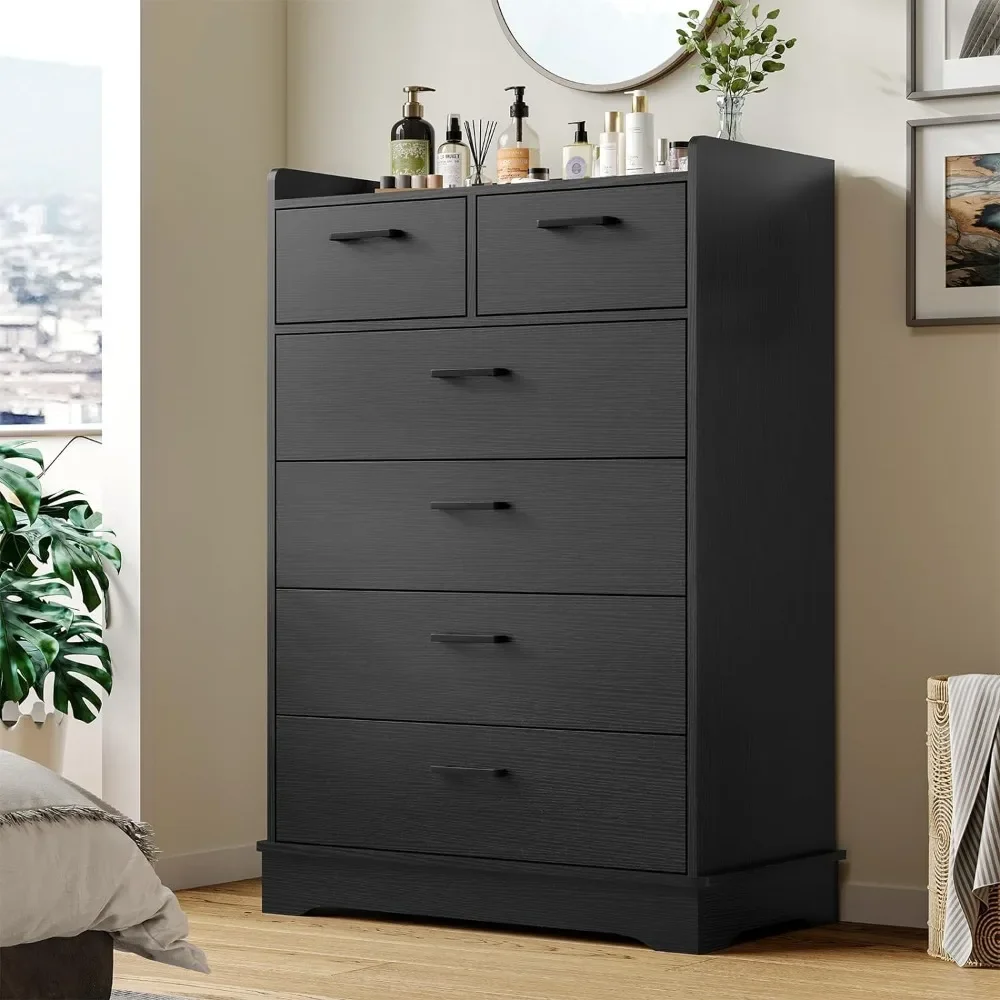 

6 Drawer Dresser, Wooden Storage Chest of 6 Drawers,Vertical Large Capacity Clothing Storage Organizer,Tall Dressers for Bedroom