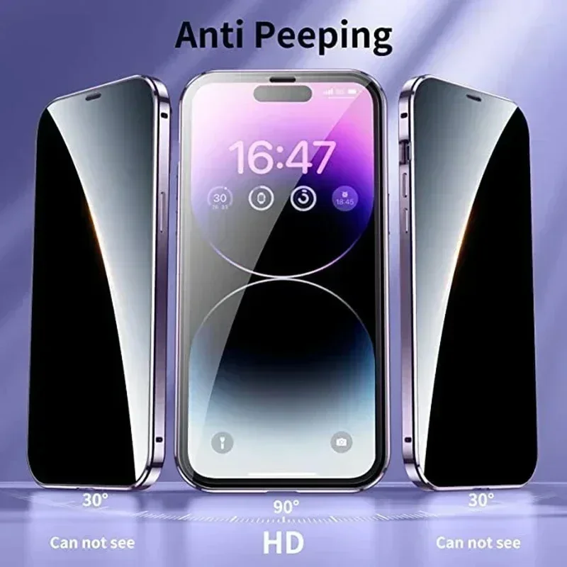 

Anti Peeping Spy Privacy Buckle Metal Case for IPhone 16 15 14Plus 17 12 13ProMax Temper Glass Lens Protect Cover Phone Cases