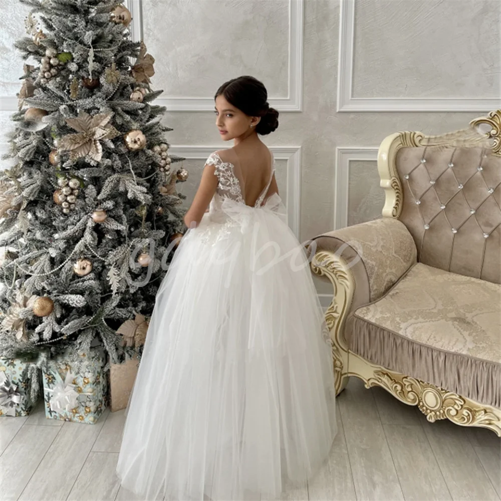 Robes de demoiselle d'honneur gonflées en tulle pour fête de mariage, robe de Rhen dentelle pour enfants, appliques de princesse, première communion, quoi que ce soit