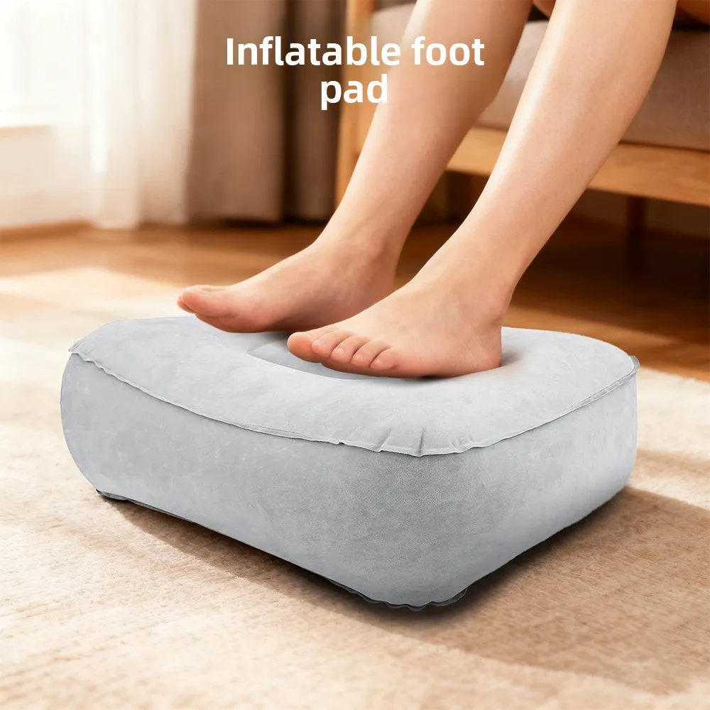 

Cross border PVC inflatable leg pillow with velvet lining portable foldable outdoor mat press to inflate foot pad