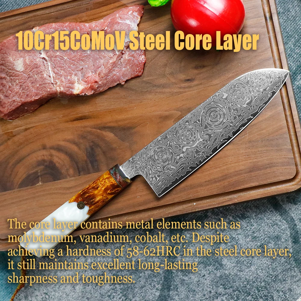 JUMCSONG67 Damascus Chef Knife 8-inch Professional Japanese Santoku Knife Resin Handle Slicing Knife Exclusive Gift Knife