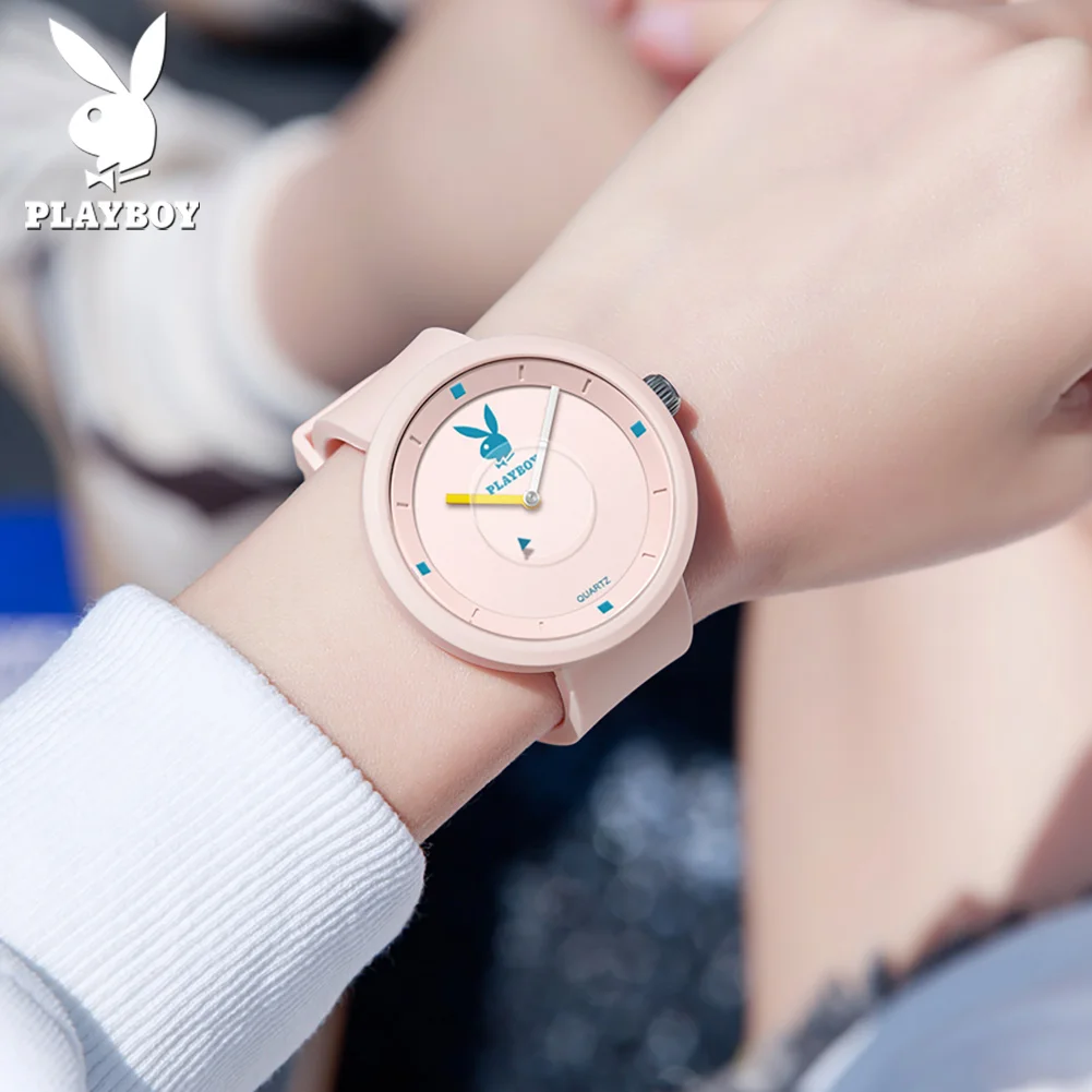 PLAYBOY Casual Sports Watch for Girls Fashion Pink Waterproof Women Watches Gift Luxury Elegant High Quality Women\'s Wristwatch