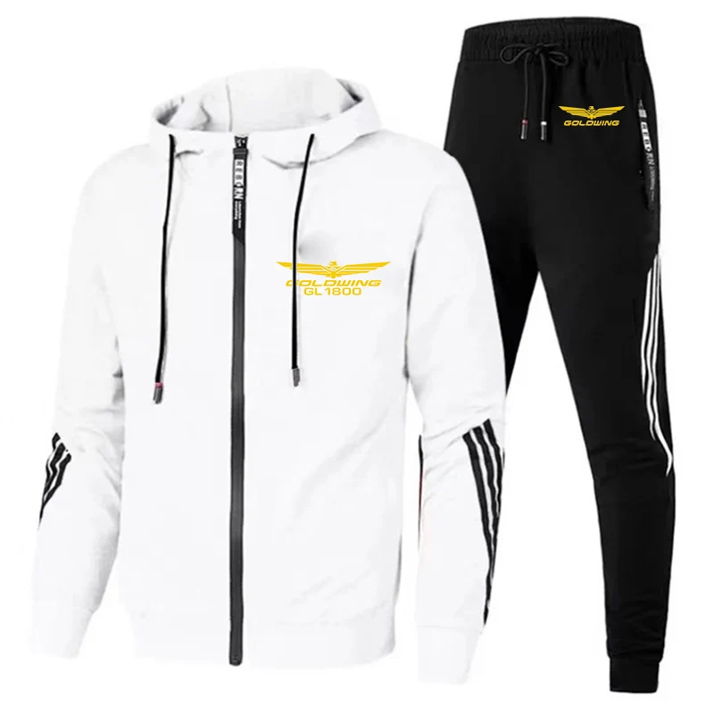 2024 Goldwing GL1800 Motorcycle Men Suit Autumn New Zipper Cardigan Jacket + Sweatpants Stripe Basketball Jogging 2 Piece Set