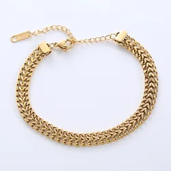 ANENJERY 316L Stainless Steel Double Spell Gold Color Thick Twist Chain Bracelet Female Ins Simple Design Jewelry