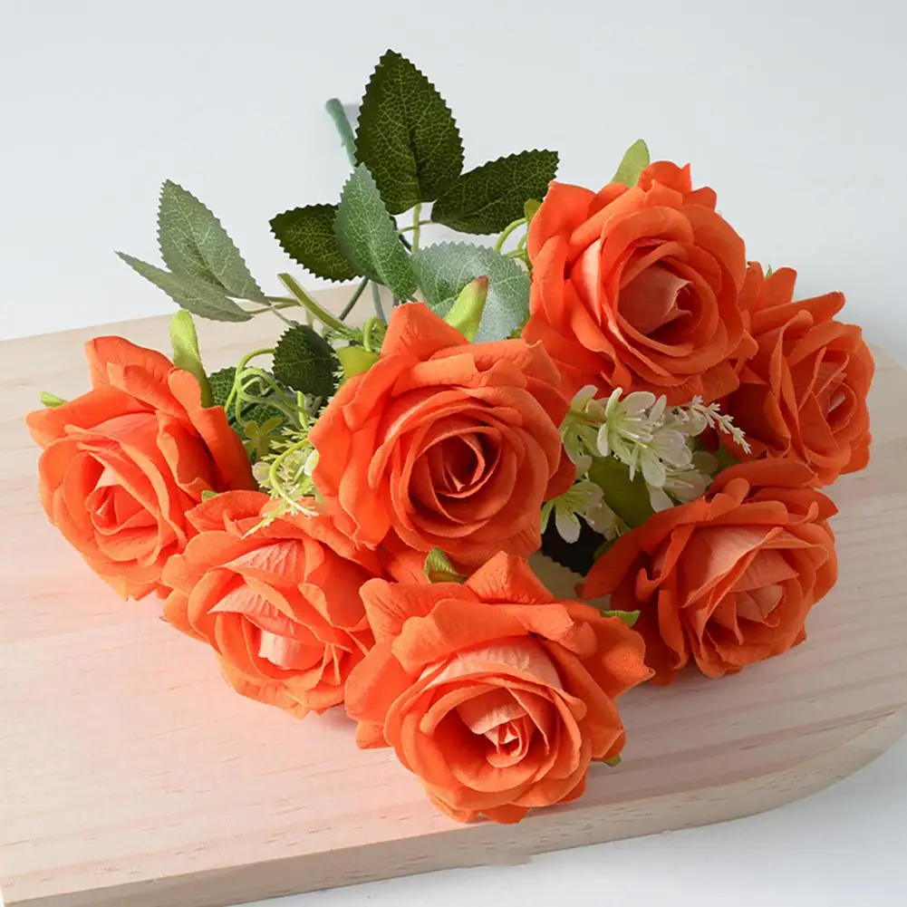 

7-Head Artificial Rose Realistic Fake Flower Bouquet Home Office Wedding Party Indoor Outdoor Faux Bloom Table Centerpiece Decor