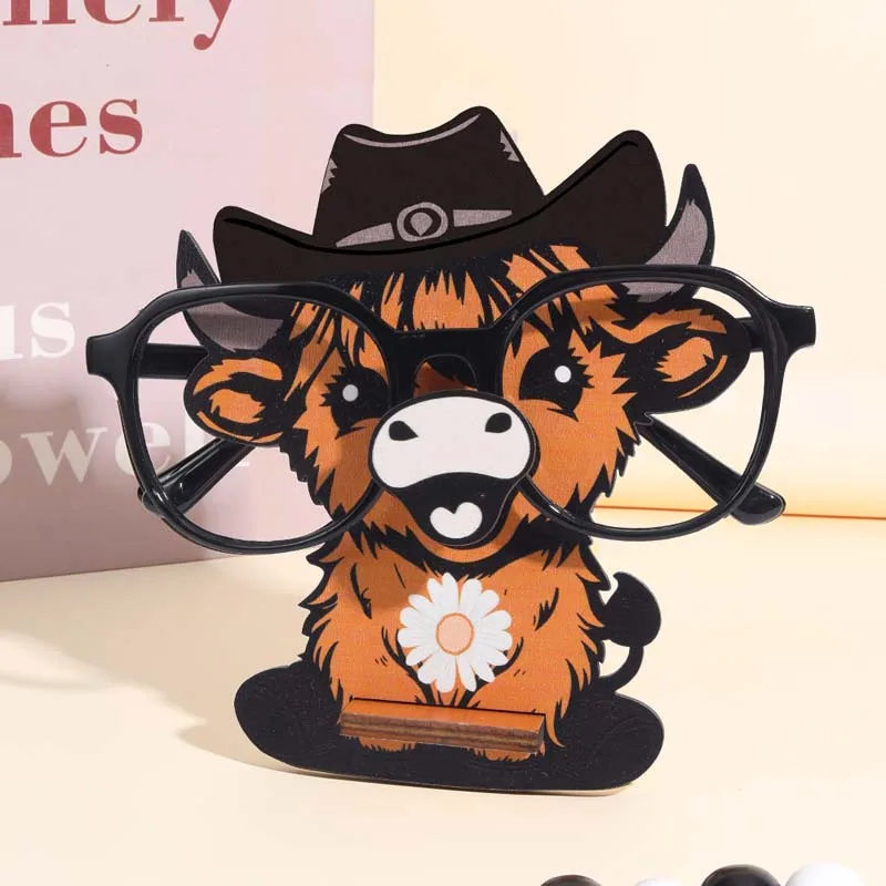 3D Cowboy Eyeglasses Storage Holders Cute Cartoon Cow Glasses Storage Racks Detachable Wooden Glasses Holder Display Standing