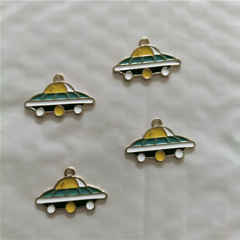 10pcs Rainbow Enamel Charms Spacecraft Spaceship UFO Charm Fit Earrings Bracelet Making DIY Necklace Jewelry Accessories