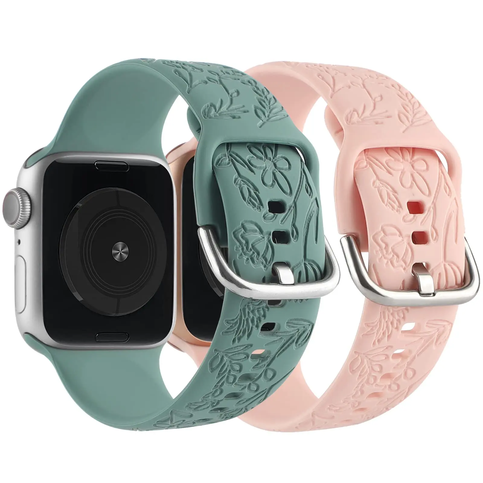 Silicone strap for Apple Watch band grass Engraved solo loop iwatch87654321SE Ultra38 40 41 42 44 45 49mm women's floral wrist