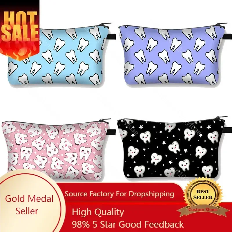 

3D Printed Cosmetic Bags Teeth Funny Necessaries for Women Makeup Organizer Travel Cosmetic Case Girls Mini Handbag