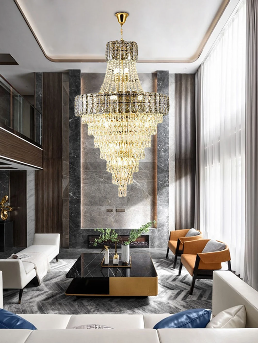 K9 Crystal Clear Amber Grey LED Chandelier