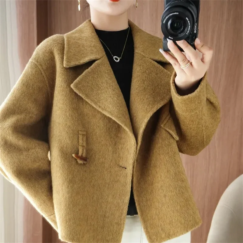 

2025 Autumn Winter Double Sided Women Woolen Coat New Fashion Solid Short Outerwear Loose Double Breasted Wool Jacket Female Top