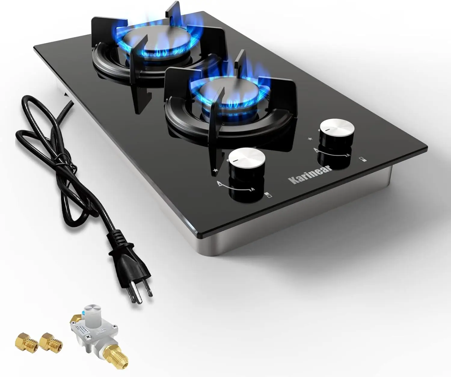 Gas Cooktop 2 Burner Propane Cooktop, 12 Inch LPG/NG Dual Fuel Gas Stove Top, Built-in Tempered Glass Gas Cooktop for A