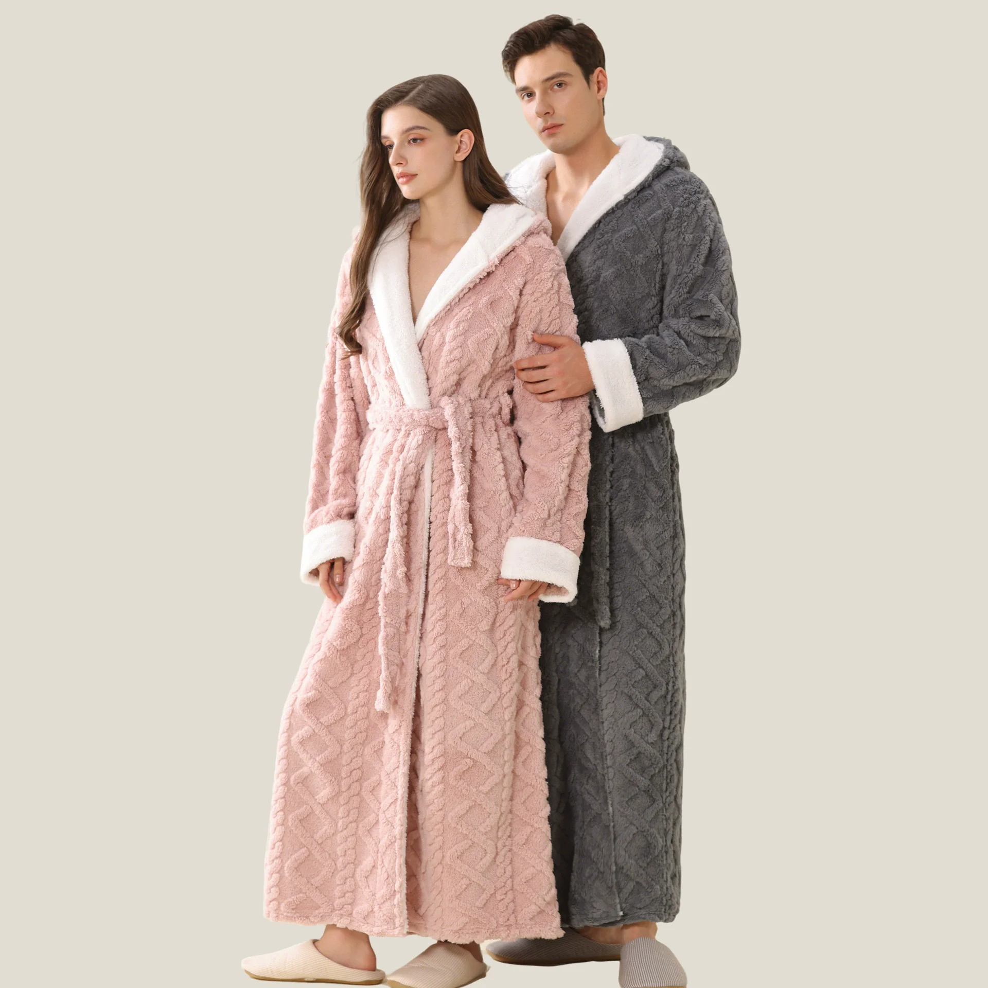 Novo inverno flanela com capuz masculino longo robe lounge wear engrossar quente coral velo masculino sleepwear quimono roupão de banho solto homewear