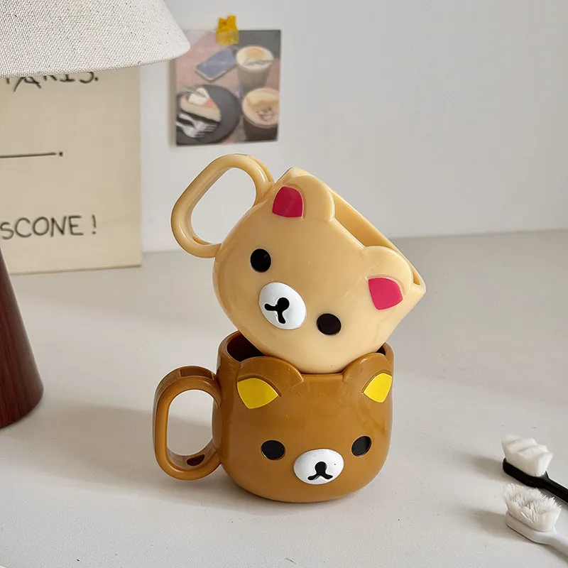 Cartoon Rilakkuma Chubbybaby Cute Toothbrush Cup Chubby Bear Kawaii For Couples Bathroom Plastic Mouthwash Cup  Daily Washing view 6