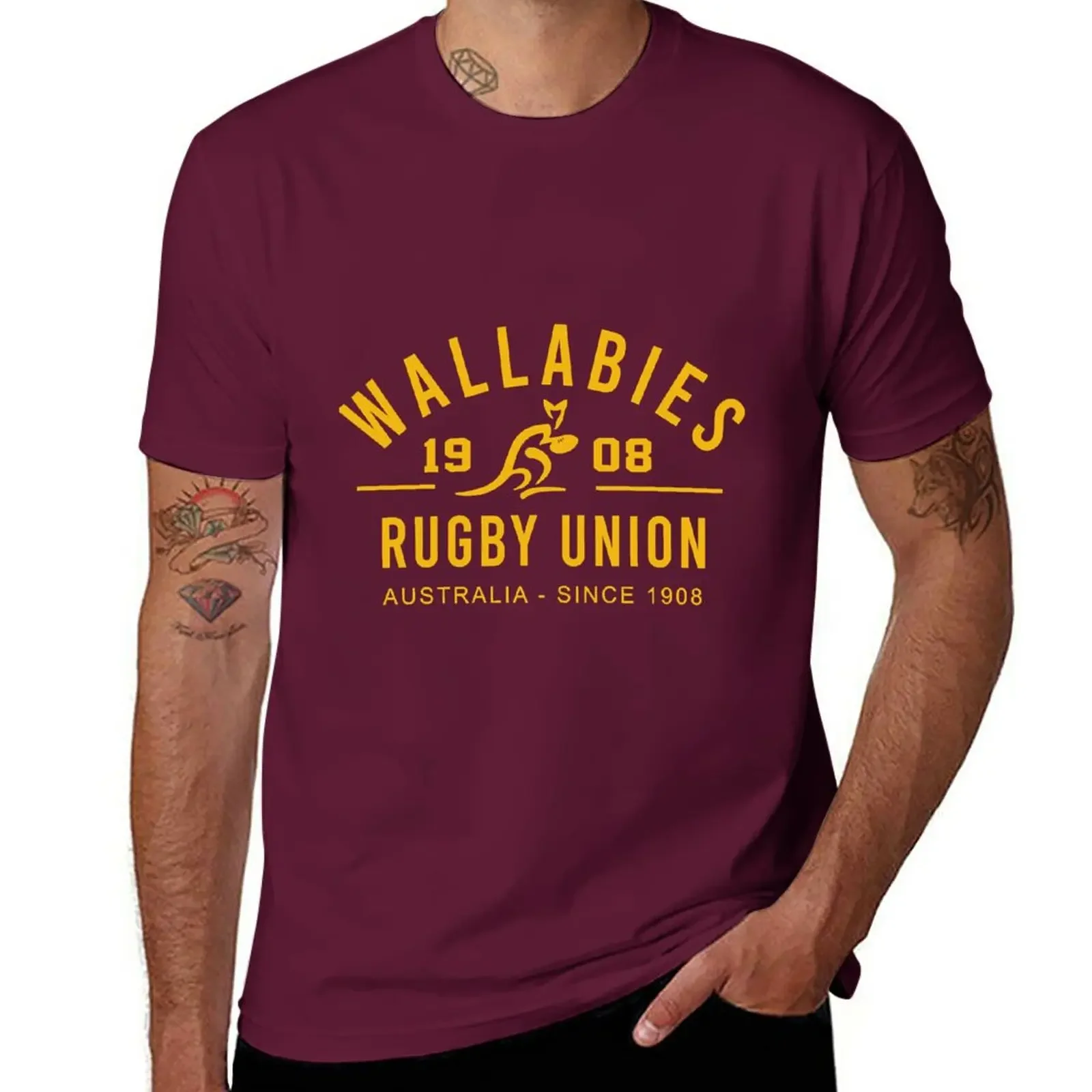 Custom Short sleeve tee plus size  black t-shirts for menNew He Wallabies Logo Rugby RISE T-Shirt funny summer graphic harajuku