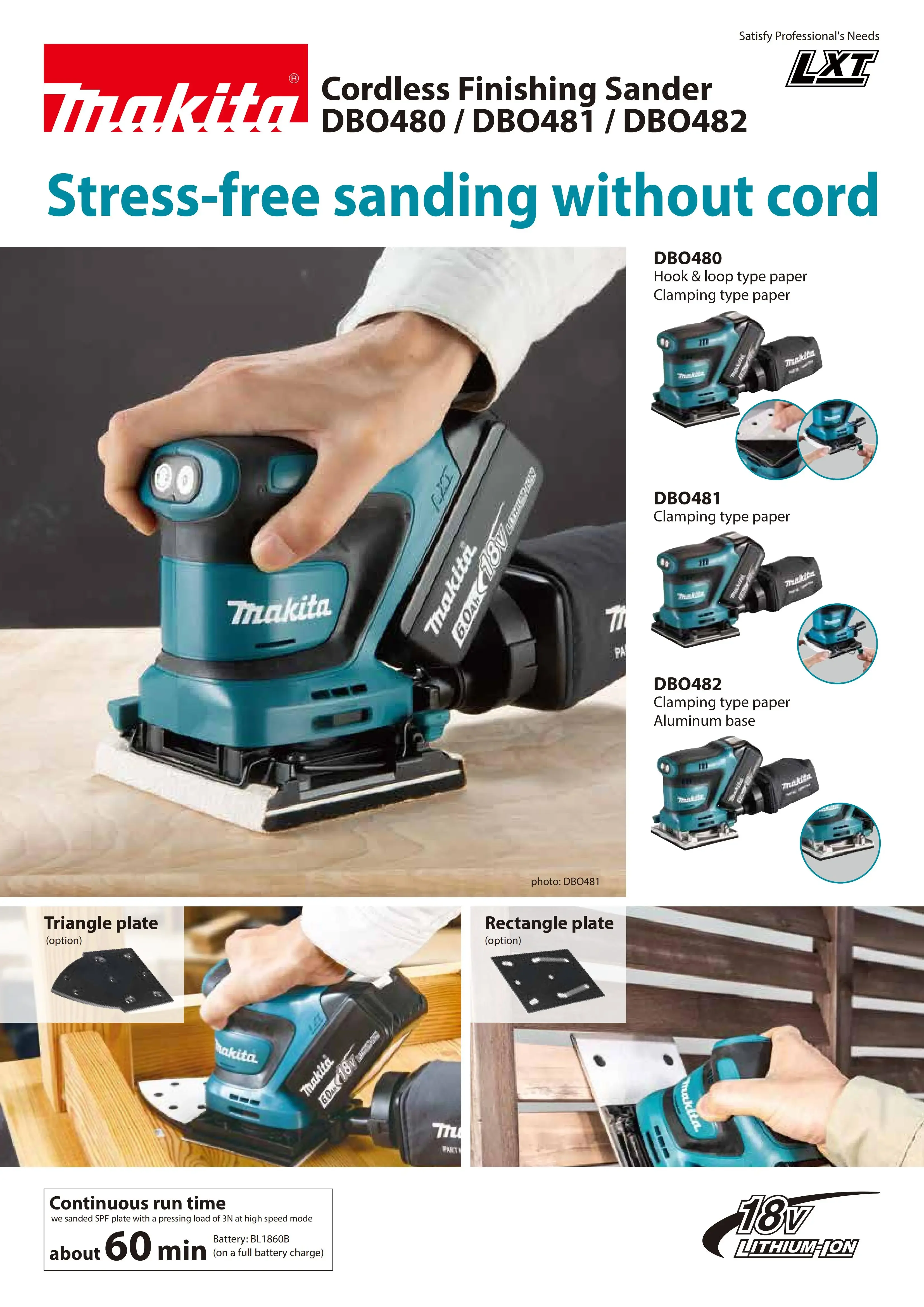 Makita DBO480Z 18V LXT 1/4 Cordless Sheet Palm Sander Lithium Power Tools 14000OPM 28000RPM