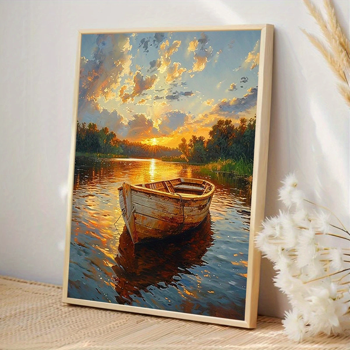

Sunset Lake with Boat 500/1000/1200/2000 PCS Jigsaw Puzzles DIY Family Activity Relaxing Games for Room Home Decor Frameless