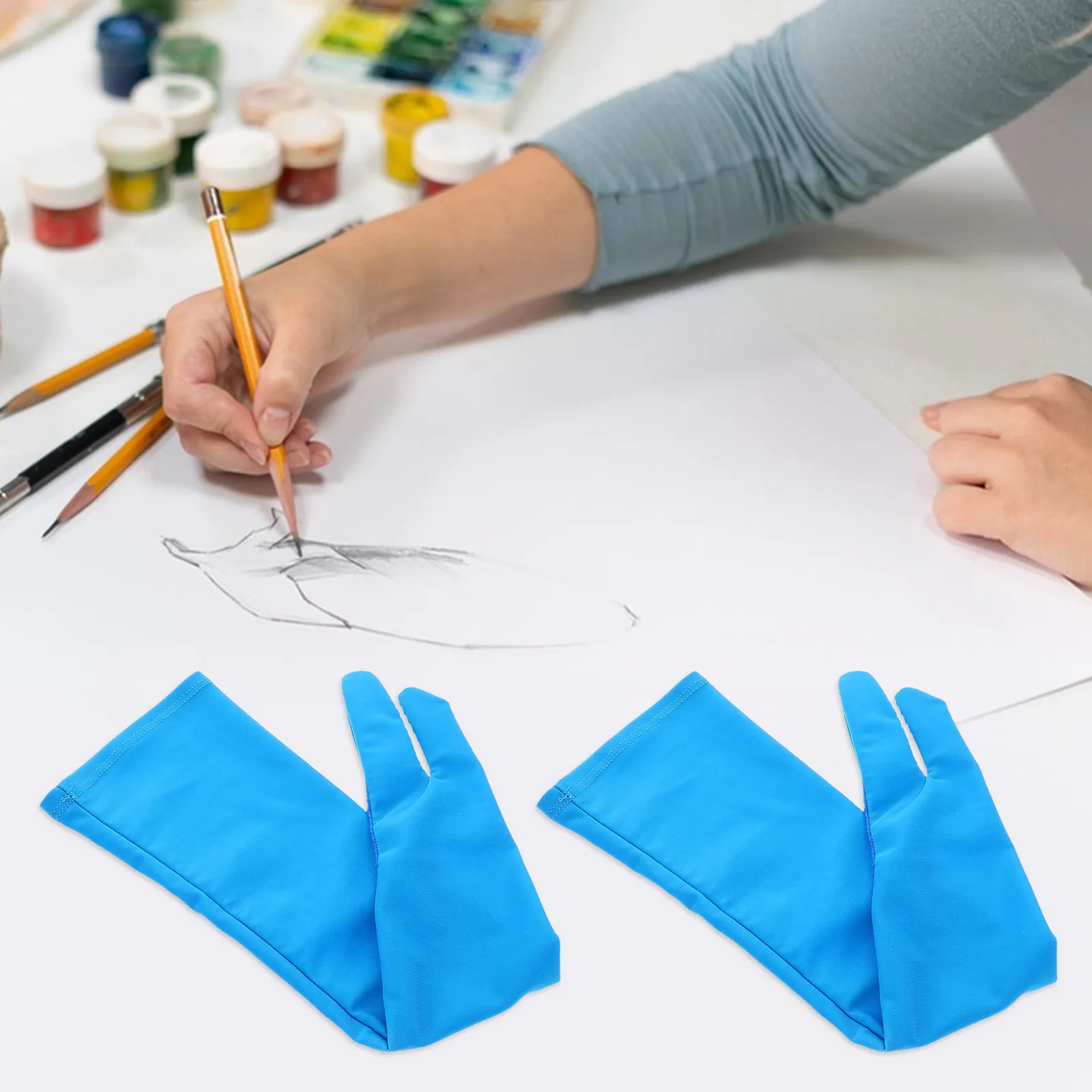 1Pair Breathable Two-Finger Drawing Glove Extended Coverage Anti-Smudge for Digital Art Sketching Painting Tablets Artist