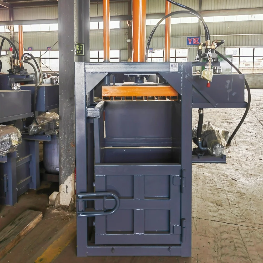 2025 10-100T مكبس مربع شبه أوتوماتيكي عمودي هيدروليكي من الألومنيوم يمكن نفايات البلاستيك ورقة ضاغط القمامة العمودي المكبس