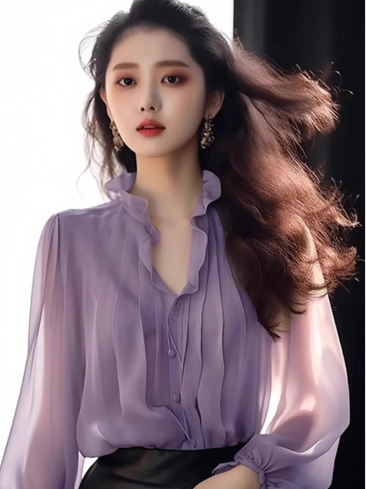 Ele Long Sve Protezione solare irt Top estivo da donna chic bellissimo Aosphere di fascia alta in legno V-ne