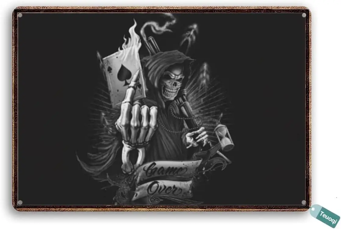 MATOU retro playing card Death God Skull 20.32 X 30.48 cm Tin logo Home decoration home art Metal logo Wall art Wall decoration