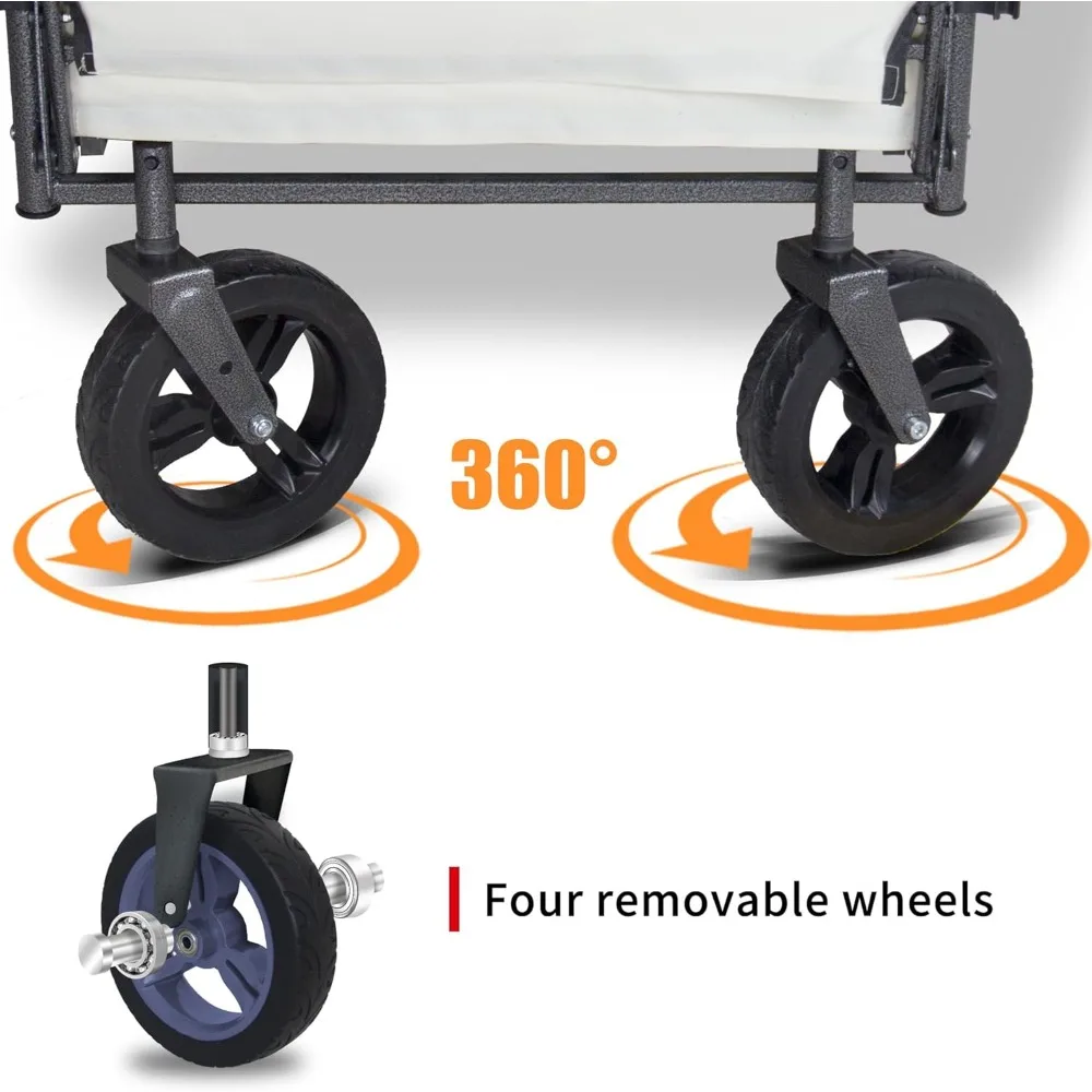 Vagão dobrável multifuncional dobrável com alça ajustável, dossel e acesso de expansão para atividades ao ar livre
