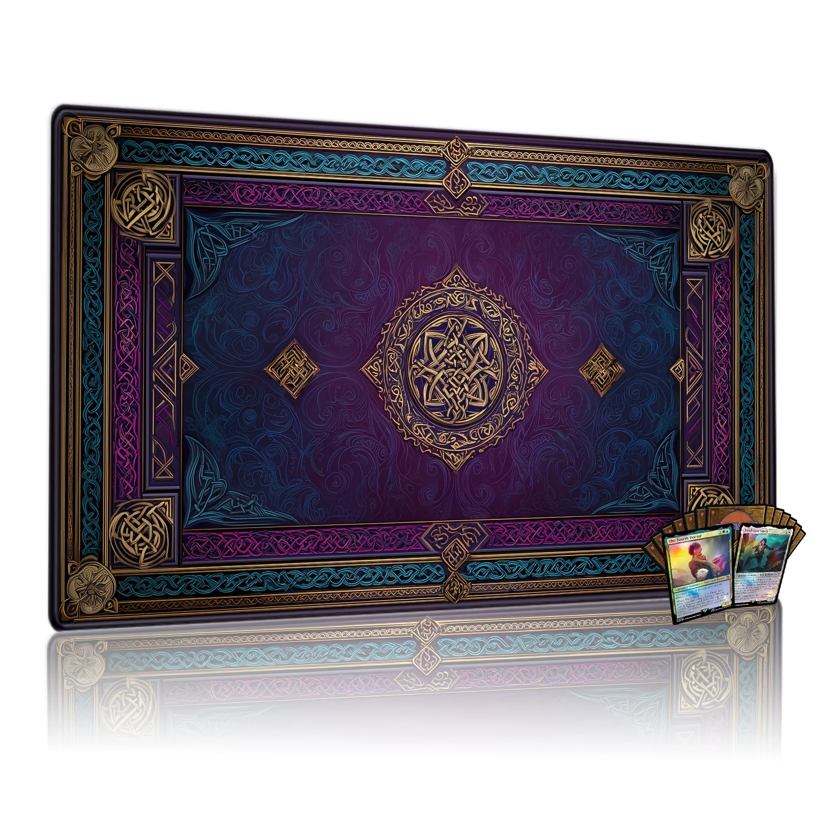 Celtic Knotwork Playmat Elegant Tabletop Gaming Mat Large Desk Mat Purple Golden Decor Gaming Desk Mat Artistic Desk Accessory