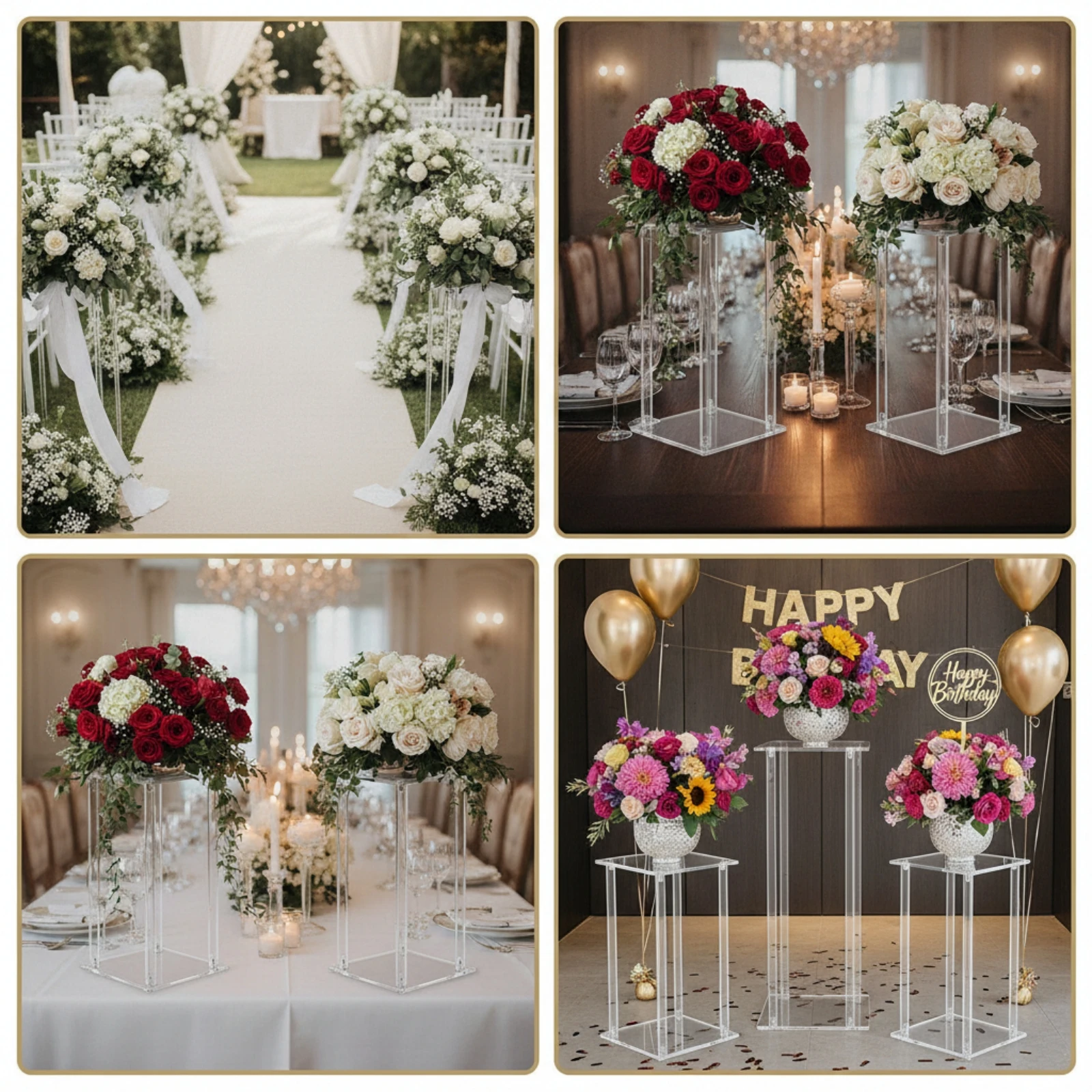 Acrylic Flower Stand Modern Wedding Flower Stand Clear Square Display Plinth Stable Elegant for Event Planners, Weddings